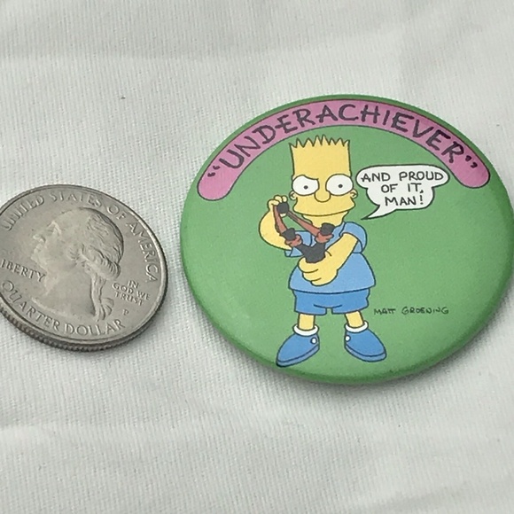 The Simpsons Pin Button Pinback Bart Underachiever Sling Shot 1989 Vintage 80s - Picture 7 of 9
